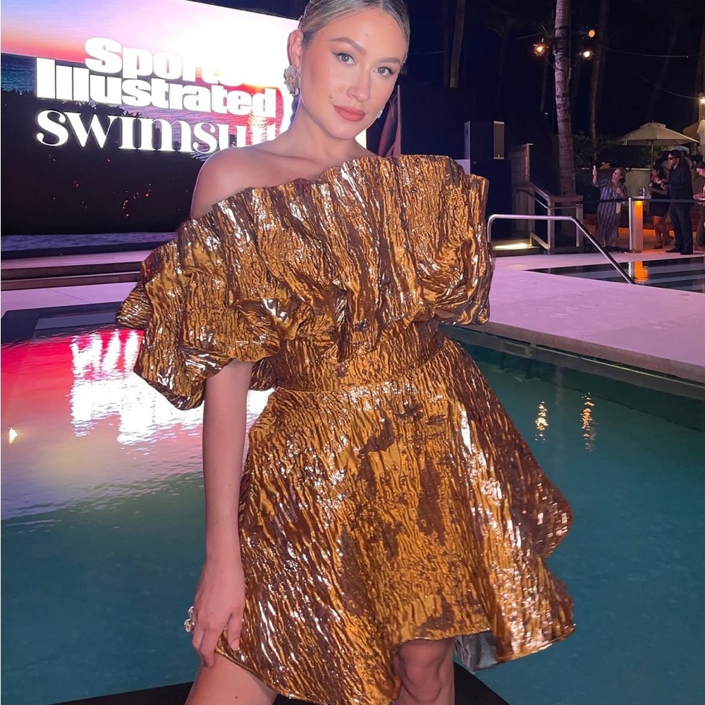 Metallic Gold Off-Shoulder Dress
